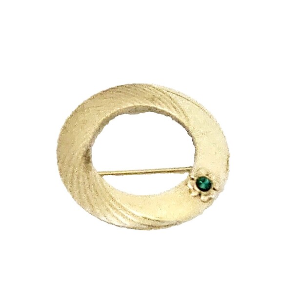 VTG 12K GF Circle Brooch Gold w Shamrock Green Stone Estate Piece 1.10" EUC - Picture 2 of 7